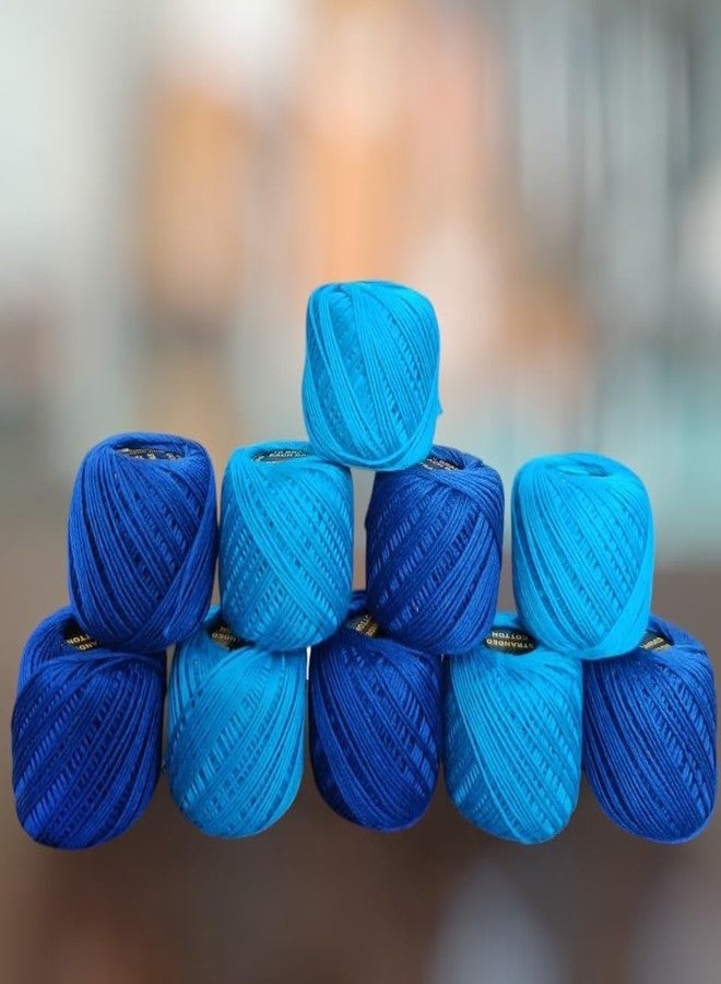 ELEXIQ Crochet Cotton Thread Yarn for Knitting and Craft Making Combo Pack of 10 Roll (Dark Blue & Royal Blue) - Image 2